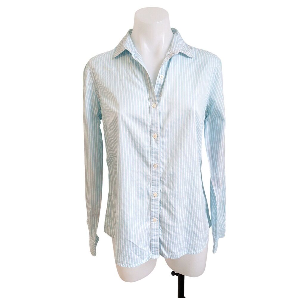 J. Mclaughlin Size 4 Button Up Shirt Light Blue White Striped Long Sleeves